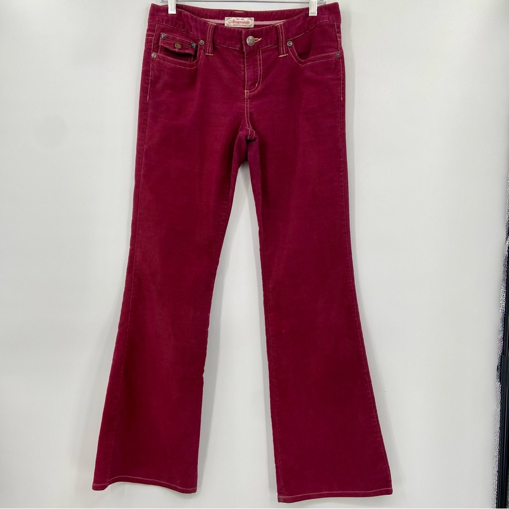 Y2K Aeropostale Burgundy Corduroy Flare Pants 7/8